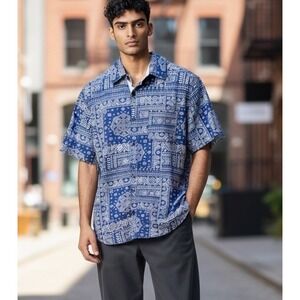 English Laundry Shirt Men's Small Blue Short Sleeve Patchwork Button Up